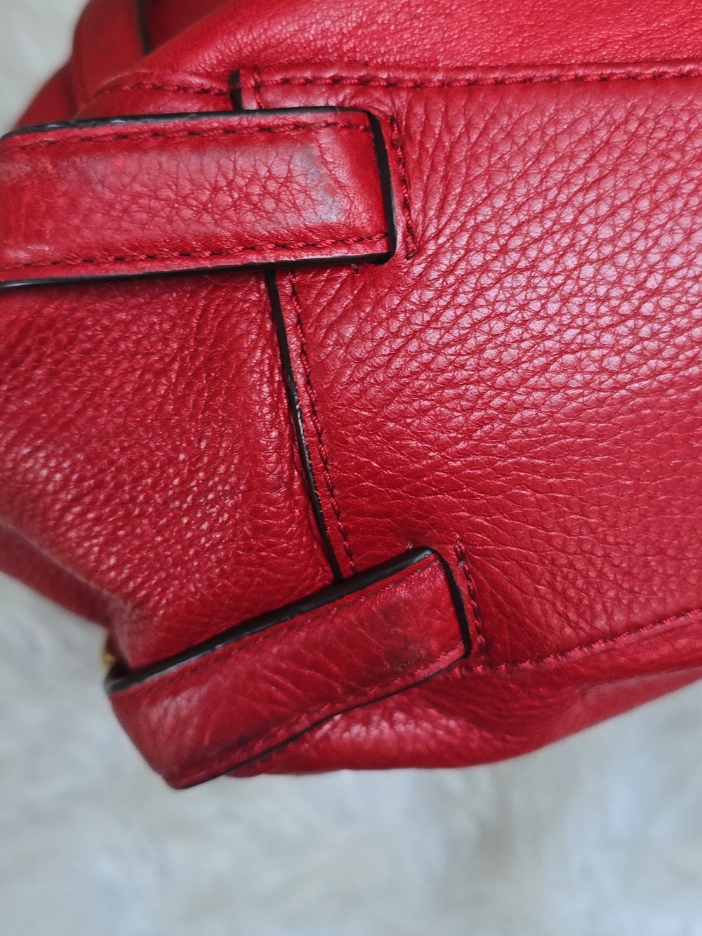 Michael Kors Red Leather Bedford Bowling Satchel Shoulder Handbag - Picture 5 of 14